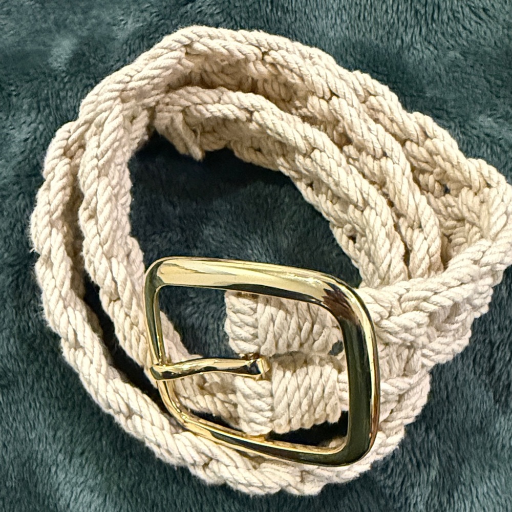 Braided cream Belt with Gold Buckle